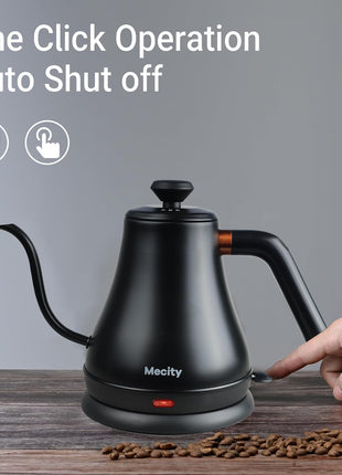 Mecity Electric Kettle Gooseneck Water Kettle Stainless Steel Tea Kettle Water Boiler Fast Heating, Auto Shut Off, 27 fl oz, 1000W, Matte Black