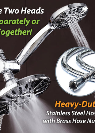 AquaDance 7 inch Premium High Pressure 3-Way Rainfall Combo for The Best of Both Worlds - Enjoy Luxurious Rain Showerhead and 6-Setting Hand Held Shower Separately or Together - Chrome Finish - 3328