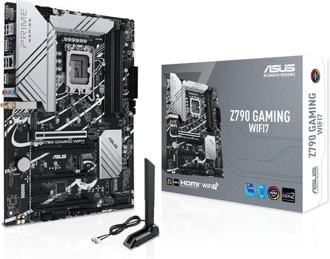 ASUS Z790 GAMING WIFI7 (LGA 1700) ATX motherboard with PCIe 5.0, three M.2 slots, 14+1 DrMOS, DDR5, Realtek 1Gb LAN, HDMI TM, USB 3.2 Gen 2x2 Type-C, front USB 3.2 Gen 1 Type-C, Thunderbolt, Aura Sync