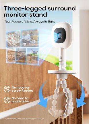 Baby Monitor Mount - Universal Adjustable Baby Camera Mount for Nanit Pro, Hello Baby, Kasa & Most Baby Monitors, Attaches to Crib Cot Shelves or Furniture (White)