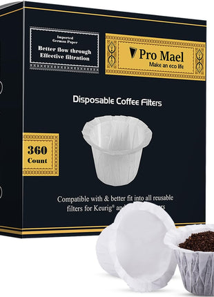 Pro Mael 360 Count Disposable K Cup Filters, Coffee Filter Paper for Keurig Brewers Single Serve 1.0 and 2.0, Use with Reusable K Cup Pods (White)