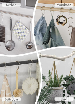 Amazer Shower Curtain Hooks, Decorative Rust Proof Stainless Steel Shower Curtain Hooks for Bathroom Shower Rods Set of 12, Polished Nickel