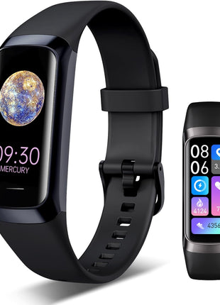 Fitness Tracker, 24/7 Heart Rate Blood Oxygen Blood Pressure Body Temp Monitor Sleep Calorie Tracker with 1.1inch AMOLED Touch Color Screen Pedometer Smart Watch Waterproof for Women Men