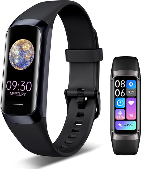 Fitness Tracker, 24/7 Heart Rate Blood Oxygen Blood Pressure Body Temp Monitor Sleep Calorie Tracker with 1.1inch AMOLED Touch Color Screen Pedometer Smart Watch Waterproof for Women Men
