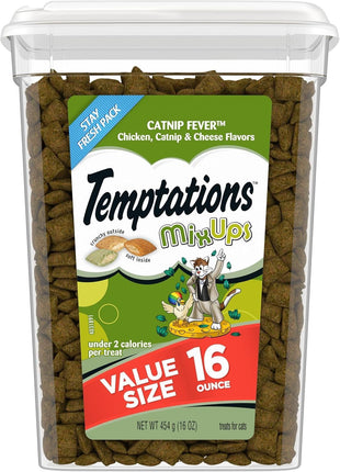 Temptations MixUps Crunchy and Soft Cat Treats, Catnip Fever, 16 oz | Under 2 calories per treat, no artificial flavors, 100% complete & balanced for adult cats, resealable stay-fresh tub
