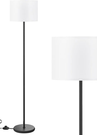 Modern Floor Lamp Simple Design with White Shade, Foot Pedal Switch, 60" Small Tall Lamps for Living Room Bedroom Office Dining Room Kitchen, Black Pole Lamp(Without Bulb)