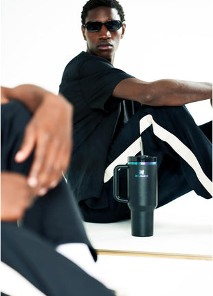 STANLEY Quencher H2.0 Flow State Tumbler, 40 oz, Black Chroma | Handle and Straw | 3-Position Lid | Cup Holder Compatible for Travel | Insulated Stainless Steel Cup | BPA-Free