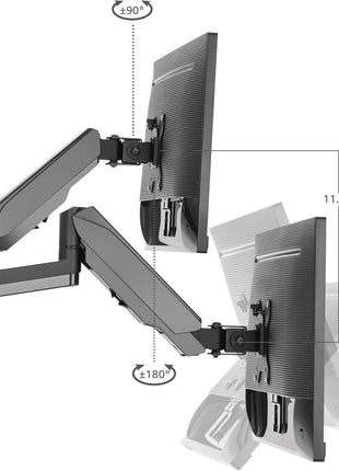 SIIG Dual Arm Monitor Wall Mount for 17 inch to 32 inch Screens, Up to 17.6lbs per Monitor, Heavy Duty Aluminum Gas Spring with Rotation, Tilt, Swivel, VESA 75x75 or 100x100 (CE-MT2M12-S1)