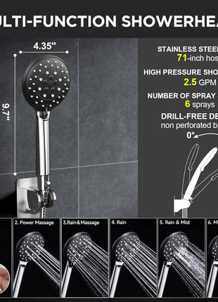 Veken Wide Rain Shower Head with Handheld, High Pressure Rainfall Showerhead Combo with Arm for Bathroom Accessories, Home Decor, Detachable Dual Shower with Multi Modes Handheld Spray, Silver Chrome