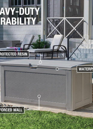 Rubbermaid Extra Large Resin Outdoor Storage Deck Box (134 Gal), Weather Resistant, Gray, Deck Organization for Home/Backyard/Pool Chemicals/Toys/Garden Tools/Porch/Patio Cushions