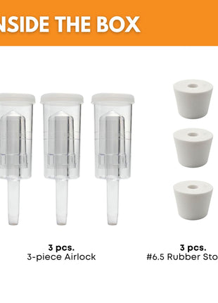 Fastrack 3 Piece Airlock for Fermentation Hydrolocks for Fermenting Wine and Beer with Drilled Rubber Stopper Durable Carboy Bung with transparent Airlock Set used for Fermentation Set of 3