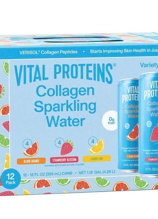 Vital Proteins Collagen Sparkling Water | Variety Pack (Strawberry Blossom, Blood Orange, Lemon Lime) | 12 fl oz | 12-count cans