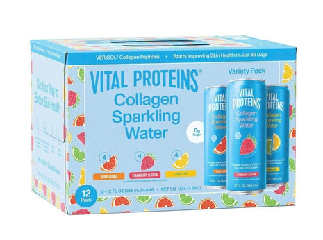 Vital Proteins Collagen Sparkling Water | Variety Pack (Strawberry Blossom, Blood Orange, Lemon Lime) | 12 fl oz | 12-count cans