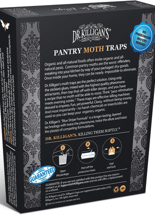 Dr. Killigan's Premium Double Potent Pantry Moth Traps with Pheromones Prime, Sticky Indian Meal Moth Traps for Kitchen, How to Get Rid of Moths in House (6 Pack, Black)