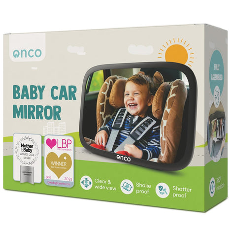 Baby Car Mirror for Rear Facing Seats - Double Award Winning, Non-Slip | Shatterproof and shakeproof car mirror for baby with 360° rotation and clear convex view for newborn satefy (9.6 x 6.9 in).