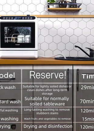 Dishwasher Tabletop dishwasher Portable Small fully automatic dishwasher with four wash modes plus drying and sterilizing modes Can be connected to the tap and filled manually