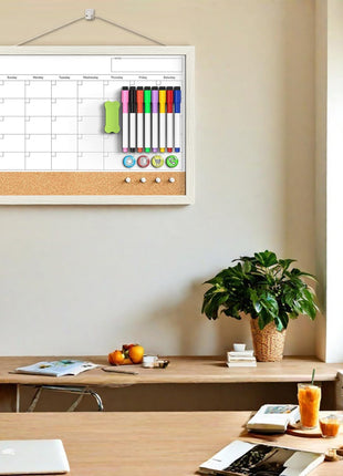 Calendar Whiteboard for Wall, TANKEE 17x13 Inches Whiteboard Calendar Cork Board Combo, Small Magnetic White Board with Wood Framed, Hanging Dry Erase Board for Kitchen Home Office School Planner