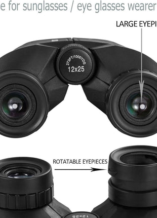 Occer 12x25 Compact Binoculars for Adults and Kids | High Powered, Easy Focus, Large Eyepiece for Bird Watching, Cruise Ship, Outdoor Hunting, Travel, Sightseeing