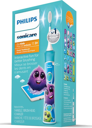 Philips Sonicare for Kids 3+ Bluetooth Connected Rechargeable Electric Power Toothbrush, Interactive for Better Brushing, Turquoise, HX6321/02 | 2 Intensities, App Connected, 2-Minute Guided Timer, Includes Brush Head, Turquoise, HX6321/02