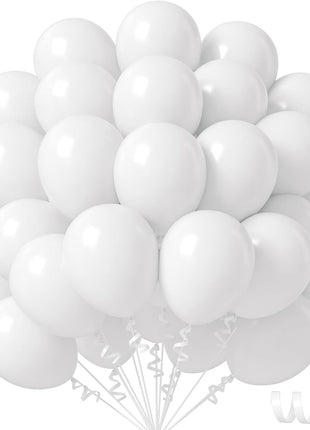 Awenztech White Balloons 12 inch, White Latex Balloons 50pcs Party Balloon for Engagement Bachelorette Bridal Shower Wedding Party Birthday Decorations