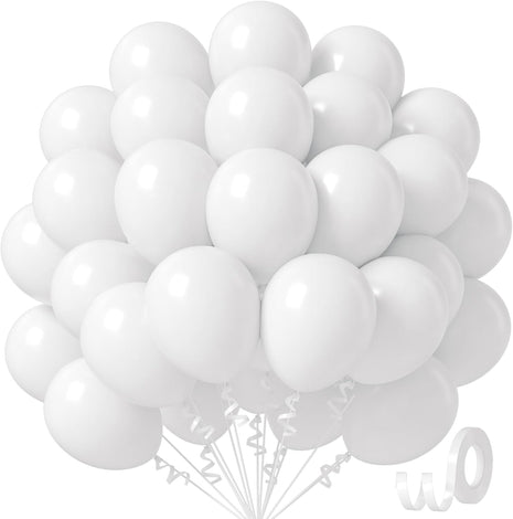 Awenztech White Balloons 12 inch, White Latex Balloons 50pcs Party Balloon for Engagement Bachelorette Bridal Shower Wedding Party Birthday Decorations