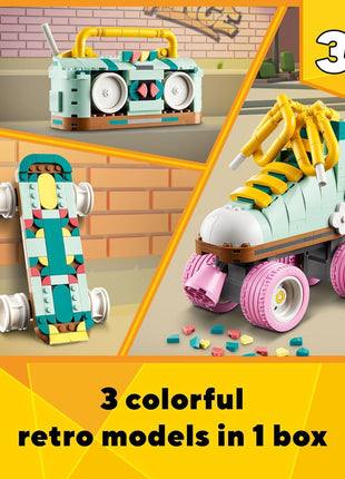 LEGO Creator 3 in 1 Retro Roller Skate Building Kit, Transforms from Roller Skate Toy to Mini Skateboard to Boom Box Radio, Birthday Gift for Skaters, Cool Toy for Boys and Girls Ages 8 and Up, 31148