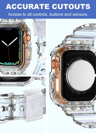 XYF Compatible for Crystal Clear Apple Watch Bands, 45mm 44mm Bumper Case for Men Women Jelly Sport Cover Strap for iWatch Ultra 3 2 Series 11 10 9 8 7 SE 6 5 4 3 (CrystalClear, 44/45)