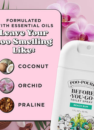 Poo-Pourri Before-You-Go Pocket Toilet Spray, Travel Essentials, Beach Bum, 1 Fl Oz, Up to 50 Uses, On-The-Go Bathroom Odor Deodorizer with Essential Oils, TSA Approved Size, Coconut Orchid Scent