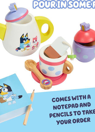 8th Wonder Bluey Toys Wooden Tea Party Set, 18-Piece Durable Toy Tea Set with Tray, Teapot, Teaspoons, and More, Pretend Play for Toddlers of Ages 3+