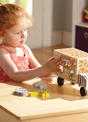Melissa & Doug Animal Rescue Shape-Sorting Truck - Wooden Toy with 7 Animals and 2 Play Figures