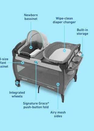 Graco Pack 'n Play Close2Baby Bassinet Playard Features Portable Bassinet Diaper Changer and More, Derby
