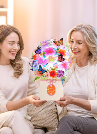 Yinqing Birthday Cards, Light and Music Happy Birthday Card for Women | Lily and Butterflies 10 Inch Forever Flower Bouquet, 3D Pop Up Birthday Gift Card for Women Wife Mom Daughter Sister