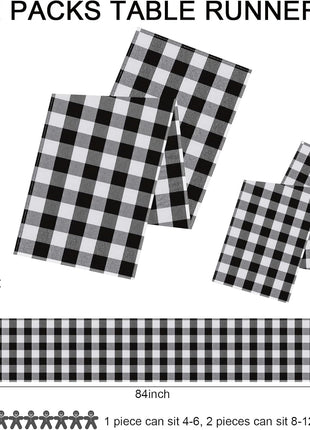 Buffalo Plaid Table Runners 2 Packs 13x84 Inches Black and White Check Table Runner Fall Thanksgiving Table Runners for Parties