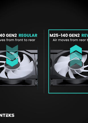 Phanteks M25-140 Gen2 Reversed Blade Triple Pack, 3X 140mm ARGB High Performance Cooling Fans, Daisy-Chain Unified Fan Frame, Infinity Mirror hub, Single Cable Connection, Black