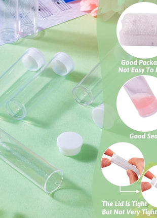 Craftdady 100Pcs Transparent Clear Plastic Small Empty Storage Tubes Bead Container Set Test Bottles Organizers Boxes with Lid 2.16x0.59 (55x15mm)
