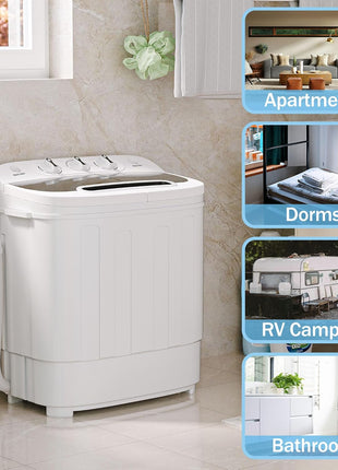 SUPER DEAL Compact Mini Twin Tub Washing Machine 13lbs Capacity Portable Washer Wash and Spin Cycle Combo, Built-in Gravity Drain for Camping, Apartments, Dorms, College, RV's and Small Spaces