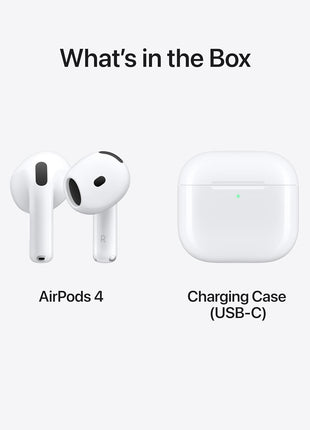 Apple AirPods 4 Wireless Earbuds, Bluetooth Headphones, Personalized Spatial Audio, Sweat and Water Resistant, USB-C Charging Case, H2 Chip, Up to 30 Hours of Battery Life, Effortless Setup for iPhone