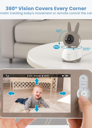 ieGeek 2K Split-Screen Baby Monitor, 5inch Audio Baby Monitor with 2 Cameras, WiFi Smartphone Video Dual Camera, Night Vision, Motion & Cry Detection, Two Way Talk Temper &Humidity Sensor