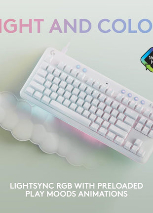 Logitech G713 Wired Mechanical Gaming Keyboard with LIGHTSYNC RGB Lighting, Clicky Switches (GX Blue), and Keyboard Palm Rest, PC/Mac Compatible - White Mist