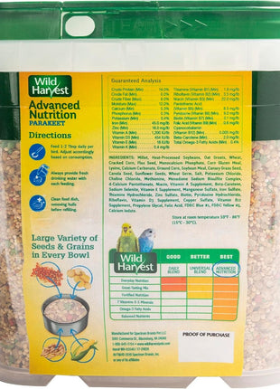Wild Harvest Advanced Nutrition Diet For Parakeets 4.5 Pounds, Seed And Grain Mix