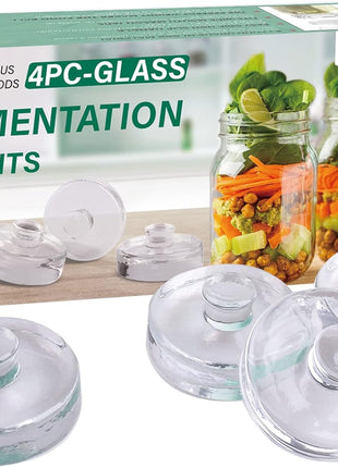 Eleganttime 4 Pack Easy Grip Handle Glass Fermentation Weights Great Mason Jar Wide Mouth Canning Fermenting Pickling Sourkrout Kraut Weight Fermentation Kit