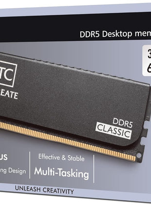 TEAMGROUP T-Create Classic 10L DDR5 32GB Kit (2 x 16GB) 6000MHz (PC5-48000) CL48 Desktop Memory Module Ram, Supports Both Intel & AMD - CTCCD532G6000HC48DC01, Black-UDIMM