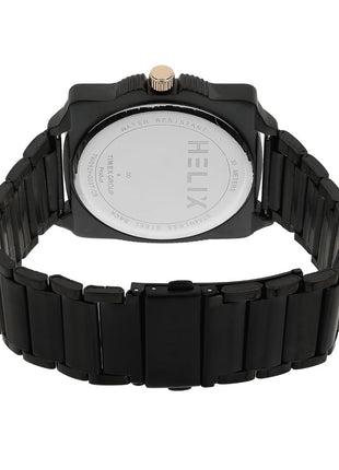 Helix By Timex Analog Watch for man with Black Round Dial & Black Stainless Steel Bracelet Band Water Resistant Men's Wrist Watches - TW062HG03T