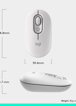 Logitech POP Mouse, Compact and Portable Wireless Bluetooth Mouse with Programmable Buttons and Quiet Clicks, Easy-Switch Between up to 3 Devices, Laptop, Tablet, PC - Off-White