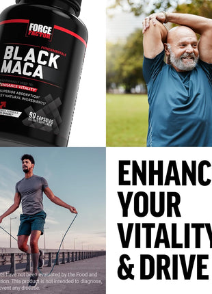 Force Factor Black Maca Root Supplement for Men | 1000mg Maca Negra Extract for Energy, Hormonal Balance & Vitality, Superior Absorption with BioPerine, 90 Capsules
