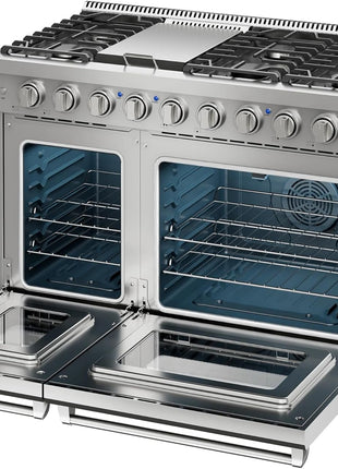 GarveeHome 48 in. 7.0 cu. ft. Full Gas Freestanding Range with 6 Sealed Burner Gas Cooktop & Griddle Cooktop, Cast Iron Grates and Primary Convection Oven in Stainless Steel