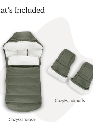UPPAbaby Cozy V2 Bundle, Includes CozyGanoosh 2-in-1 Seasonal Footmuff and CozyHandmuff, Easily Attaches to Stroller, Ultra-Plush Zip-Out Liner, Weather-Repellent - Evelyn (Meadow Green)