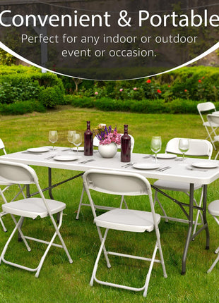 6 Feet Foldable Table with Built in Handle & Steel Legs | 6FT Heavy Duty Folding Portable | Perfect for Party, Dining, Wedding, Events, Picnic Indoor, Outdoor, Camping, Utility, Folding - 6 Foot
