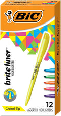BIC Brite Liner Highlighters, Chisel Tip, 12-Count Pack of Highlighters Assorted Colors, Ideal Highlighter Set for Organizing and Coloring