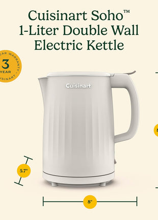Cuisinart Electric Kettle, Stainless Steel Interior, One-Touch, 1 Liter | 1-liter electric tea kettle with compact 1-touch design, auto-shutoff & double-wall insulation for heat retention, CK-10TRES